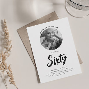 Minimalistisches Script Foto 60. Geburtstag Schwar Einladung