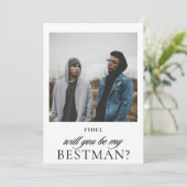 Minimalistisches Script Foto Bestman Vorschlag Einladung (Stehend Vorderseite)