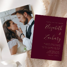 Minimalistisches Script Foto Burgundy Gold Wedding