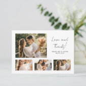 Minimalistisches Script Foto Collage Wedding Viele Dankeskarte (Stehend Vorderseite)
