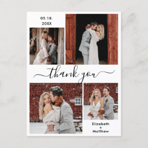 Minimalistisches Script Foto Collage Wedding Viele Postkarte