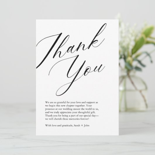 Minimalistisches Script Foto Hochzeit Dankeschön K Dankeskarte (Stehend Vorderseite)