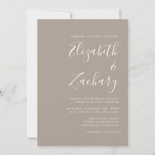 Minimalistisches Script Foto Taupe Wedding Einladung (Vorderseite)