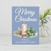 Minimalistisches Script Frohe Weihnachten Dusty Bl (Stehend Vorderseite)