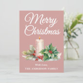 Minimalistisches Script Frohe Weihnachten Dusty Ro (Stehend Vorderseite)