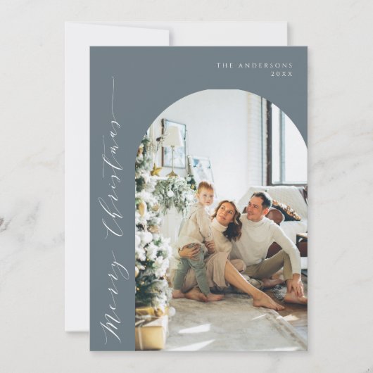 Minimalistisches Script Frohe Weihnachten Foto Blu (Vorderseite)