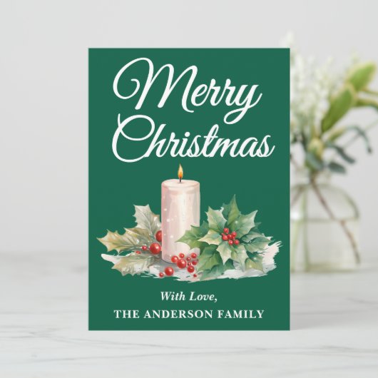 Minimalistisches Script Frohe Weihnachten Grün (Stehend Vorderseite)