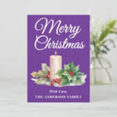 Minimalistisches Script Frohe Weihnachten Lila (Stehend Vorderseite)