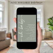 Minimalistisches Script Girl oder Boy Sage Oh Baby Einladung