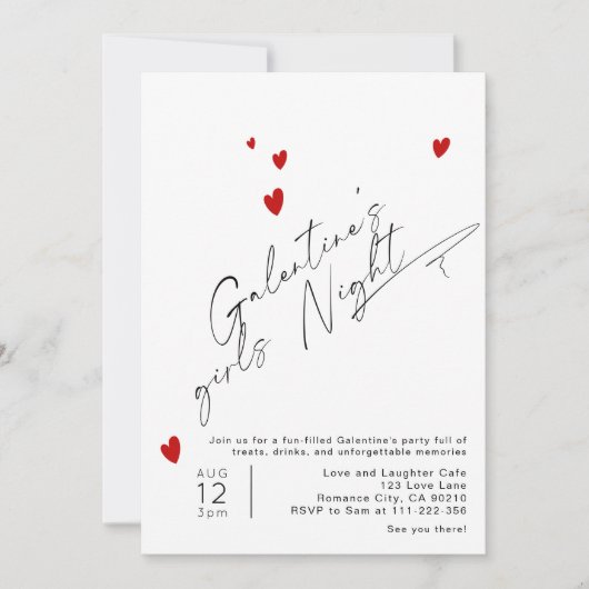 Minimalistisches Script Girls Galentines Party Einladung (Vorderseite)