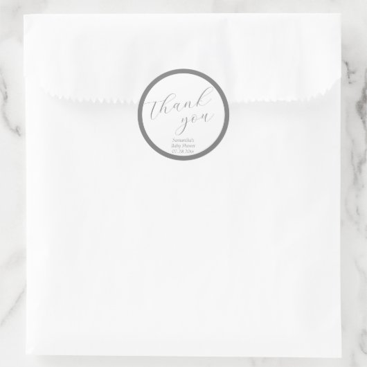 Minimalistisches Script Gray Baby Dusche Runder Aufkleber (Tasche)