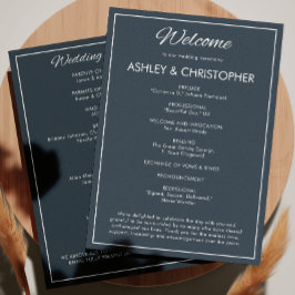 Minimalistisches Script Gunmetal Blue Wedding Programm