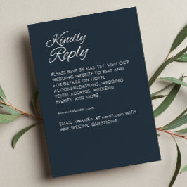 Minimalistisches Script Gunmetal Blue Wedding RSVP Karte