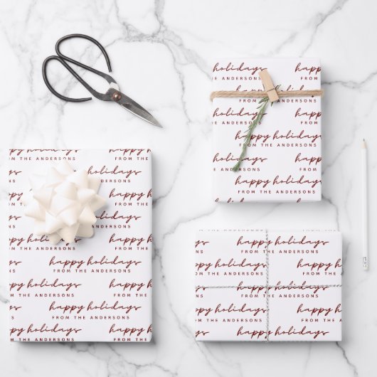 Minimalistisches Script Happy Holidays aus Ihrem N Geschenkpapier Set (Vorderseite)