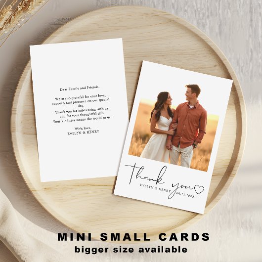 Minimalistisches Script Heart Foto Mini Vielen Dan Mitteilungskarte