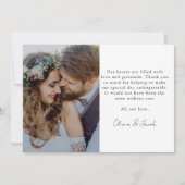 Minimalistisches Script Heart Wedding Foto Dankeskarte (Rückseite)