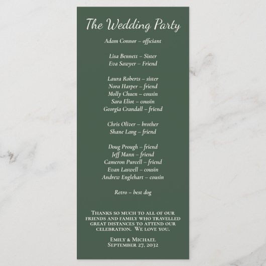 Minimalistisches Script Highland Moss Green Progra Programm (Rückseite)