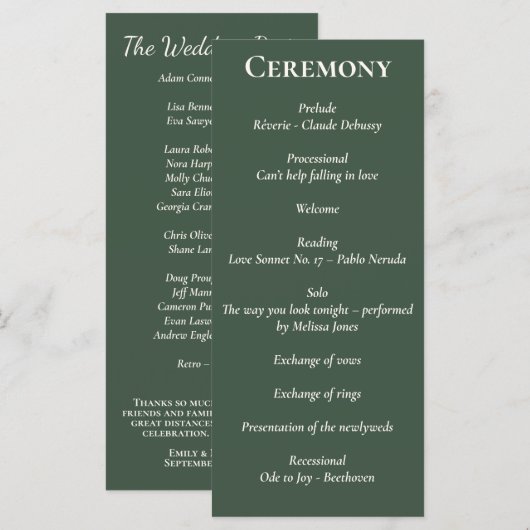 Minimalistisches Script Highland Moss Green Progra Programm (Vorne/Hinten)