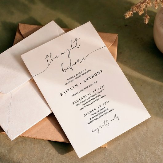 Minimalistisches Script Hochzeit Probe Dinner Einladung