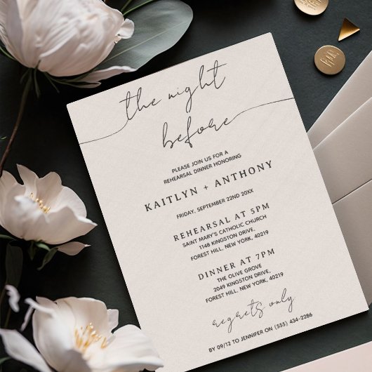 Minimalistisches Script Hochzeit Probe Dinner Einladung