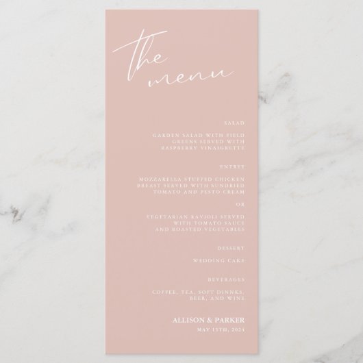 Minimalistisches Script-Hochzeitsmenü Menükarte (Vorderseite)