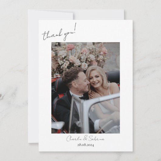 Minimalistisches Script-Hochzeitsskript-Foto Danke (Rückseite)