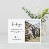 Minimalistisches Script-Hochzeitsskript-Foto Danke (Stehend Vorderseite)