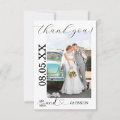 Minimalistisches Script-Hochzeitsszenario-Foto Dankeskarte (Vorderseite)