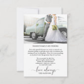 Minimalistisches Script-Hochzeitsszenario-Foto Dankeskarte (Rückseite)