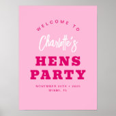 Minimalistisches Script Hot Pink Hens Partys Welco Poster (Vorne)