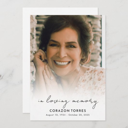 Minimalistisches Script in Love Memory Foto Beerdi Einladung (Vorne/Hinten)