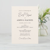 Minimalistisches Script Ivory Cream Modern Bat Mit Einladung (Stehend Vorderseite)