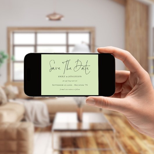 Minimalistisches Script Limon Creme Green Save the Date