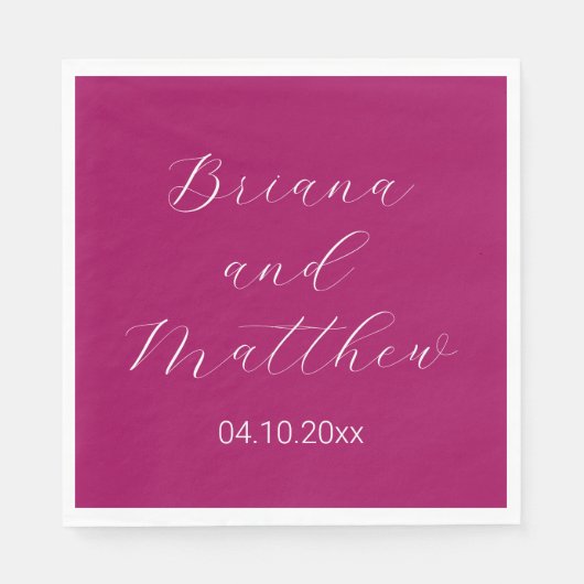 Minimalistisches Script Magenta Wedding Serviette (Vorderseite)