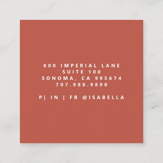 Minimalistisches Script Makeup Artist Burnt Orange Quadratische Visitenkarte (Rückseite)