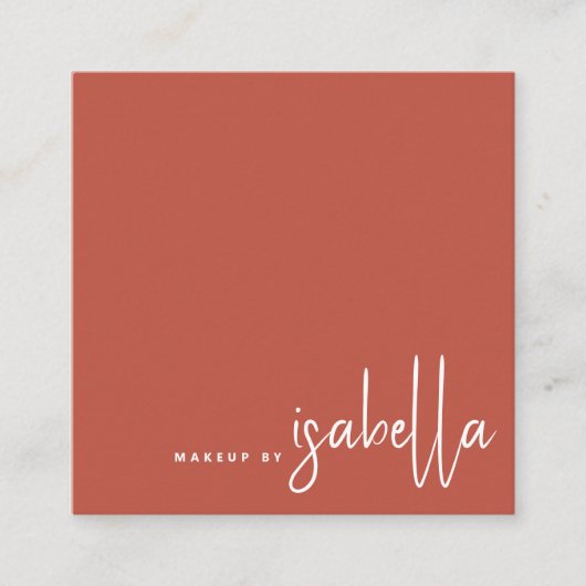 Minimalistisches Script Makeup Artist Burnt Orange Quadratische Visitenkarte (Vorderseite)