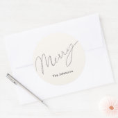 Minimalistisches Script Merry Cream White Holiday Runder Aufkleber (Umschlag)