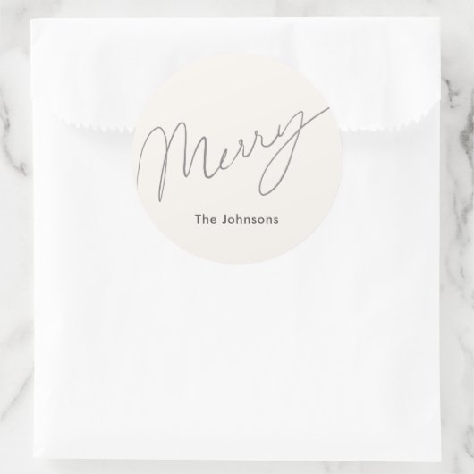 Minimalistisches Script Merry Cream White Holiday Runder Aufkleber (Tasche)