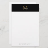 Minimalistisches Script-Metallic-Black-Gold-Monogr Briefpapier (Vorne/Hinten)