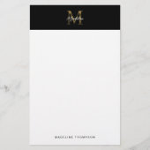 Minimalistisches Script-Metallic-Black-Gold-Monogr Briefpapier (Vorderseite)