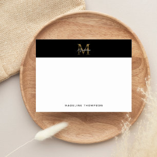 Minimalistisches Script-Metallic-Black-Gold-Monogr Mitteilungskarte