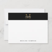 Minimalistisches Script-Metallic-Black-Gold-Monogr Mitteilungskarte (Vorderseite)