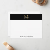 Minimalistisches Script-Metallic-Black-Gold-Monogr Mitteilungskarte (Vorderseite/Rückseite Beispiel)