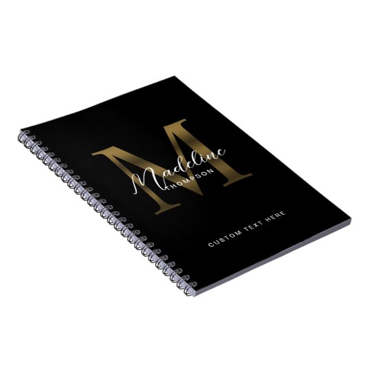 Minimalistisches Script-Metallic-Black-Gold-Monogr Notizblock (Rechte Seite)
