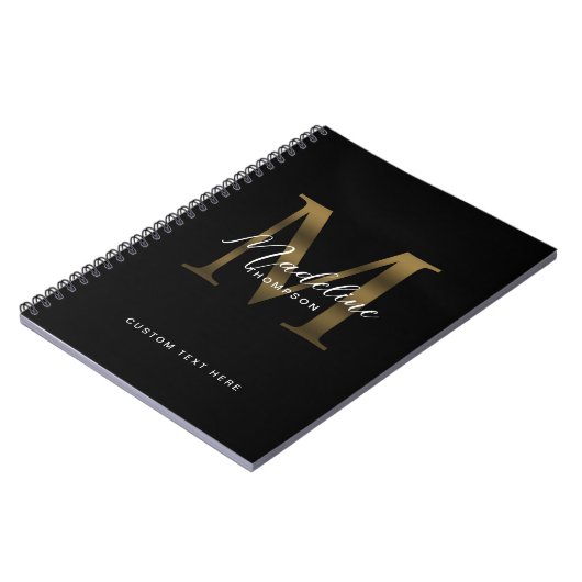 Minimalistisches Script-Metallic-Black-Gold-Monogr Notizblock (Linke Seite)