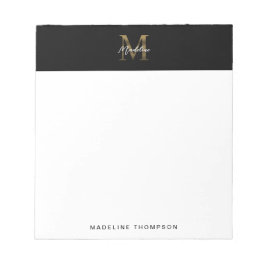 Minimalistisches Script-Metallic-Black-Gold-Monogr Notizblock