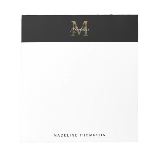 Minimalistisches Script-Metallic-Black-Gold-Monogr Notizblock (Vorderseite)