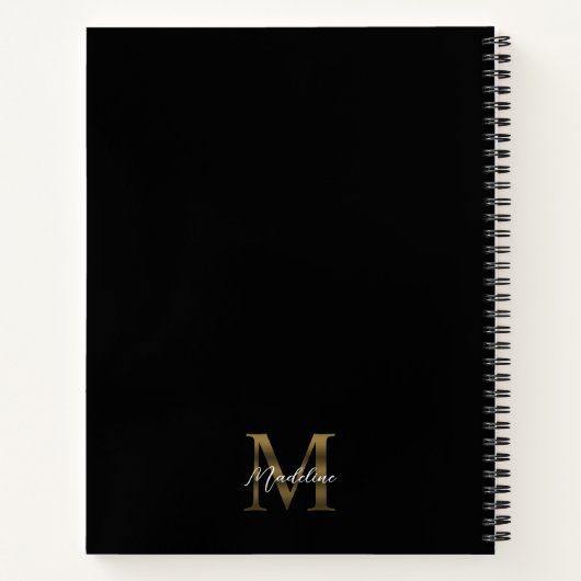 Minimalistisches Script-Metallic-Black-Gold-Monogr Notizblock (Rückseite)
