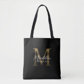 Minimalistisches Script-Metallic-Black-Gold-Monogr Tasche (Vorderseite)