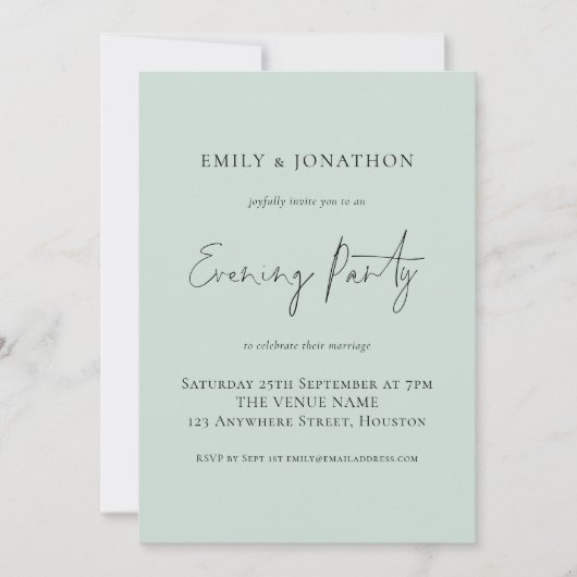 Minimalistisches Script Mint Wedding Abend Party Einladung (Vorderseite)